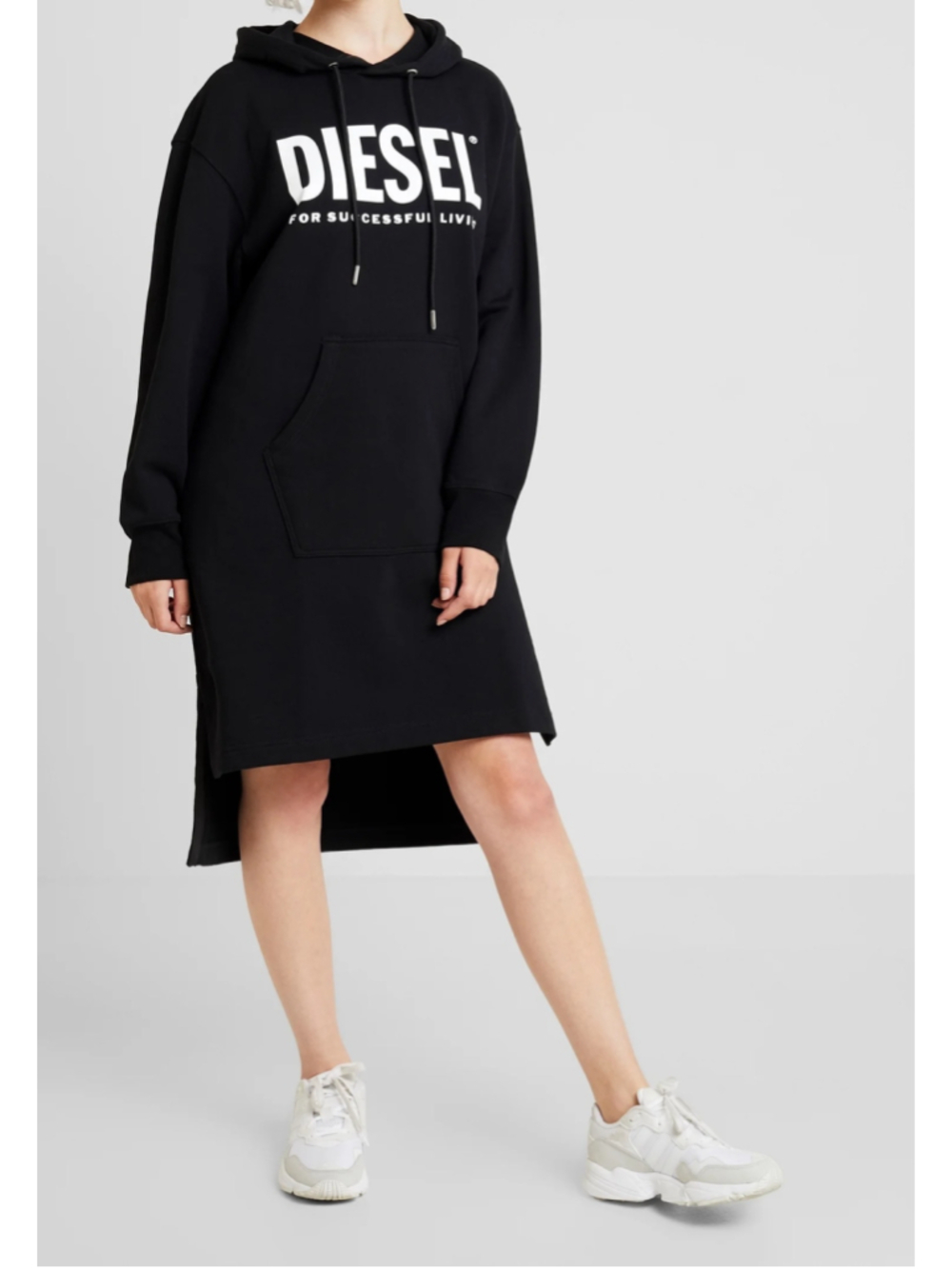Diesel D-ILSE T Black & White High-Low Hoodie Dress Size xs